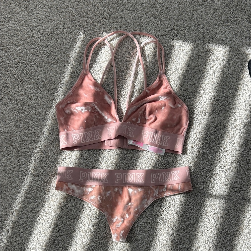 PINK Victoria's Secret Rose Velvet Bralette & Bikini Set